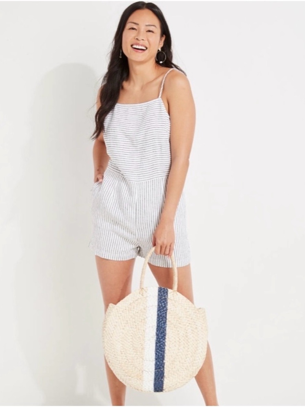 Vineyard Vines Navy and White Striped Linen-Blend Romper